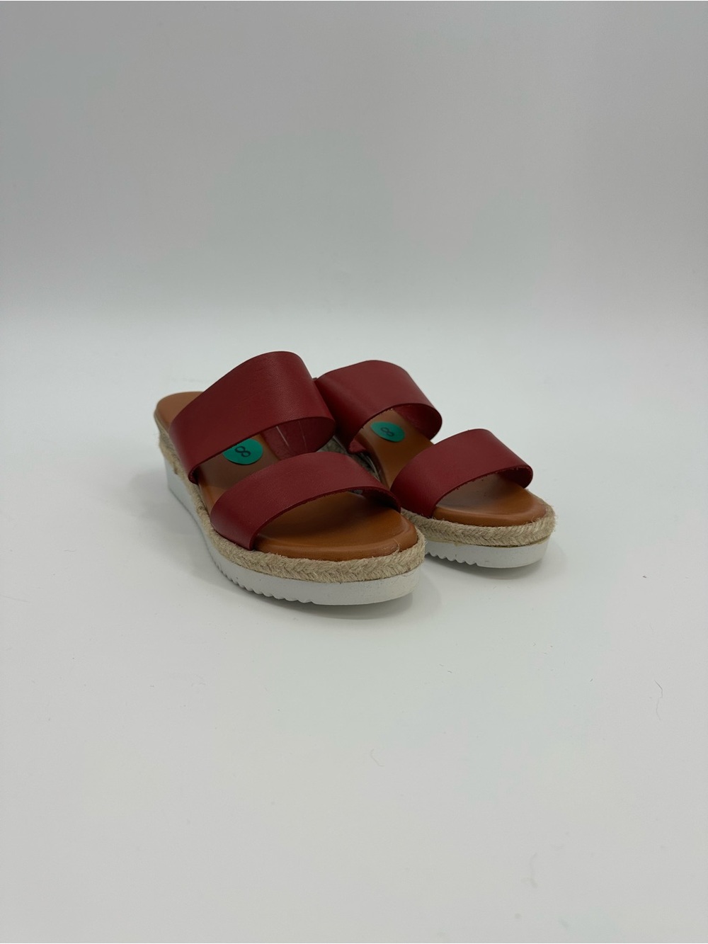 New In Box Women's Red Double-Strap Slide Sandals with Espadrille Trim
